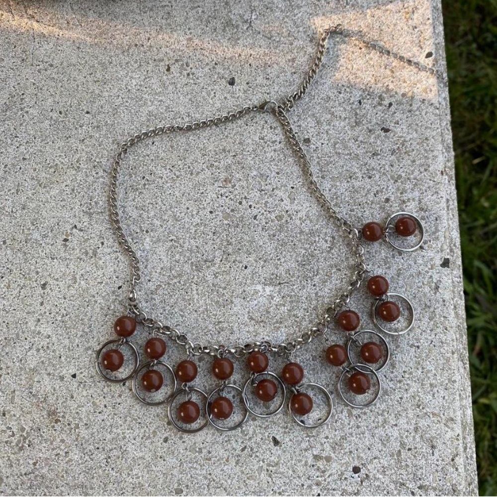 brown and silver Y2K necklace